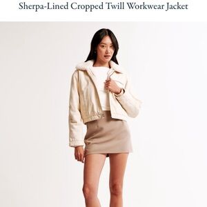 NWT Abercrombie & Fitch Sherpa-Lined Cropped Twill Workwear Cream chore coat